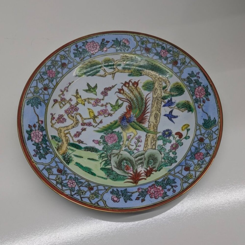 Nora Fenton Bird Plate 10.25" Hand Painted Macau Gold Rim Floral Vintage